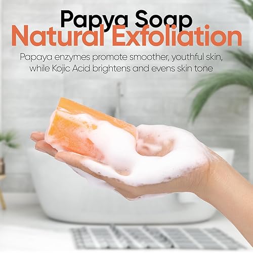 Miniatura 5 de Jabón de papaya para rostro y cuerpo  Barra de jabón de papaya iluminadora para manchas oscuras  Reduce el acné, limpia cicatrices e incluso el tono