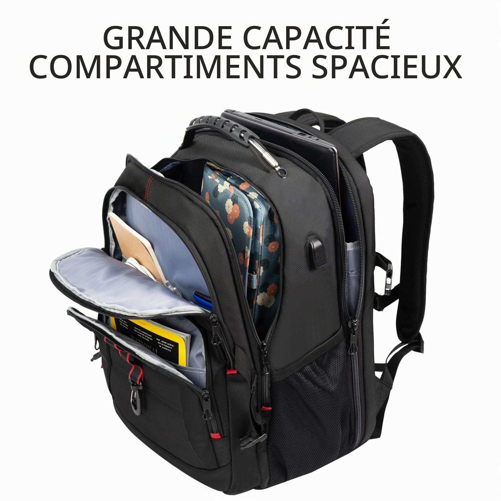 KROSER Grand Sac à dos Homme, 18,4" XXXL, Sac à Dos Ordinateur Portable, avec Poches RFID Port et Imperméable Portable pour/Voyage/Université/Affaires/Collège/Hommes/Femmes Laptop Backpack