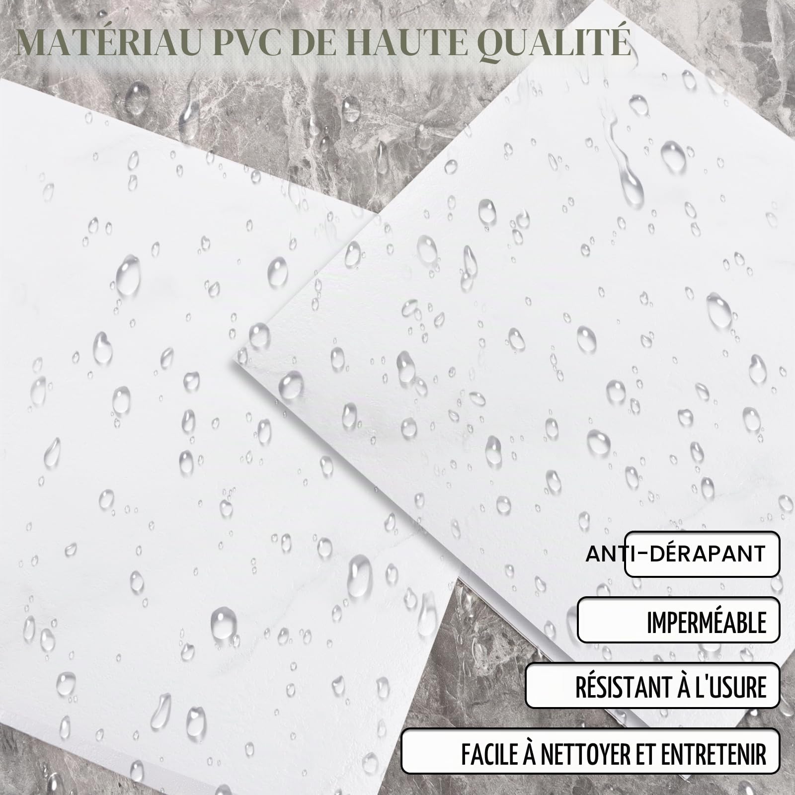 Lot de 40 revêtements de sol en vinyle autocollant 1,3 mm - 30 x 30 cm - Revêtement de sol en PVC - Aspect bois - Pour cuisine, salon - Blanc