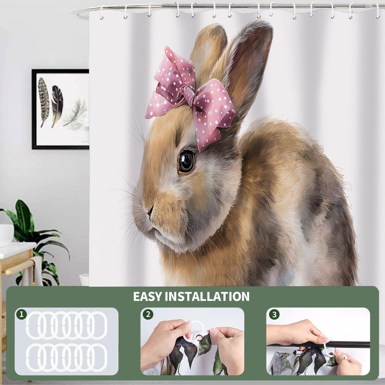 Lapin À Nœud Rideau De Douche, Animaux À L'Aquarelle Material Resistente Al Agua Durable Estampa Digital, Brun