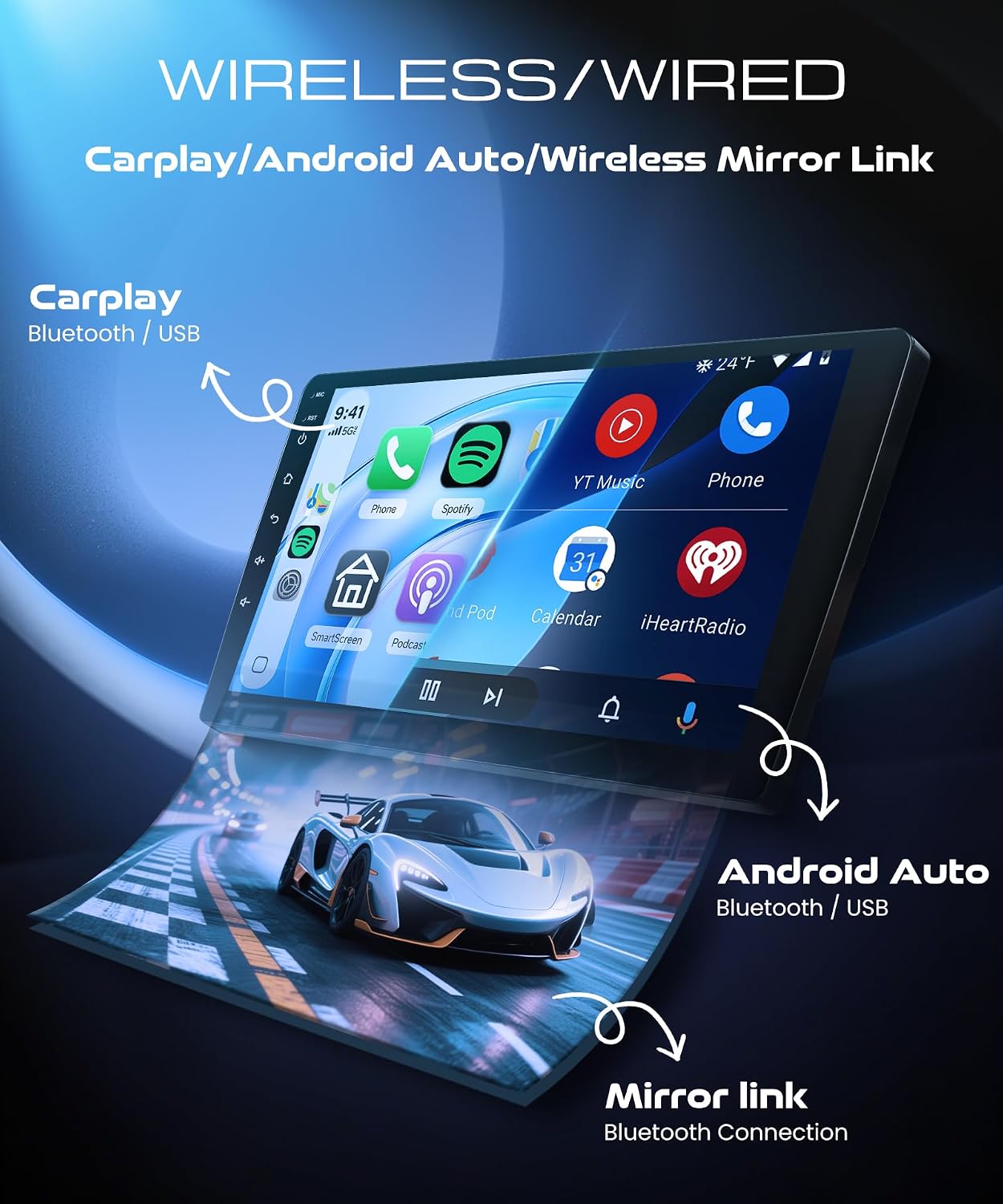 Android Car Radio for Honda Odyssey 2005-2010 with Wireless CarPlay Android Auto, 4 Core 64G 10” Touchscreen Car Stereo Mirror Link GPS WiFi Bluetooth FM RDS EQ SWC Backup Camera