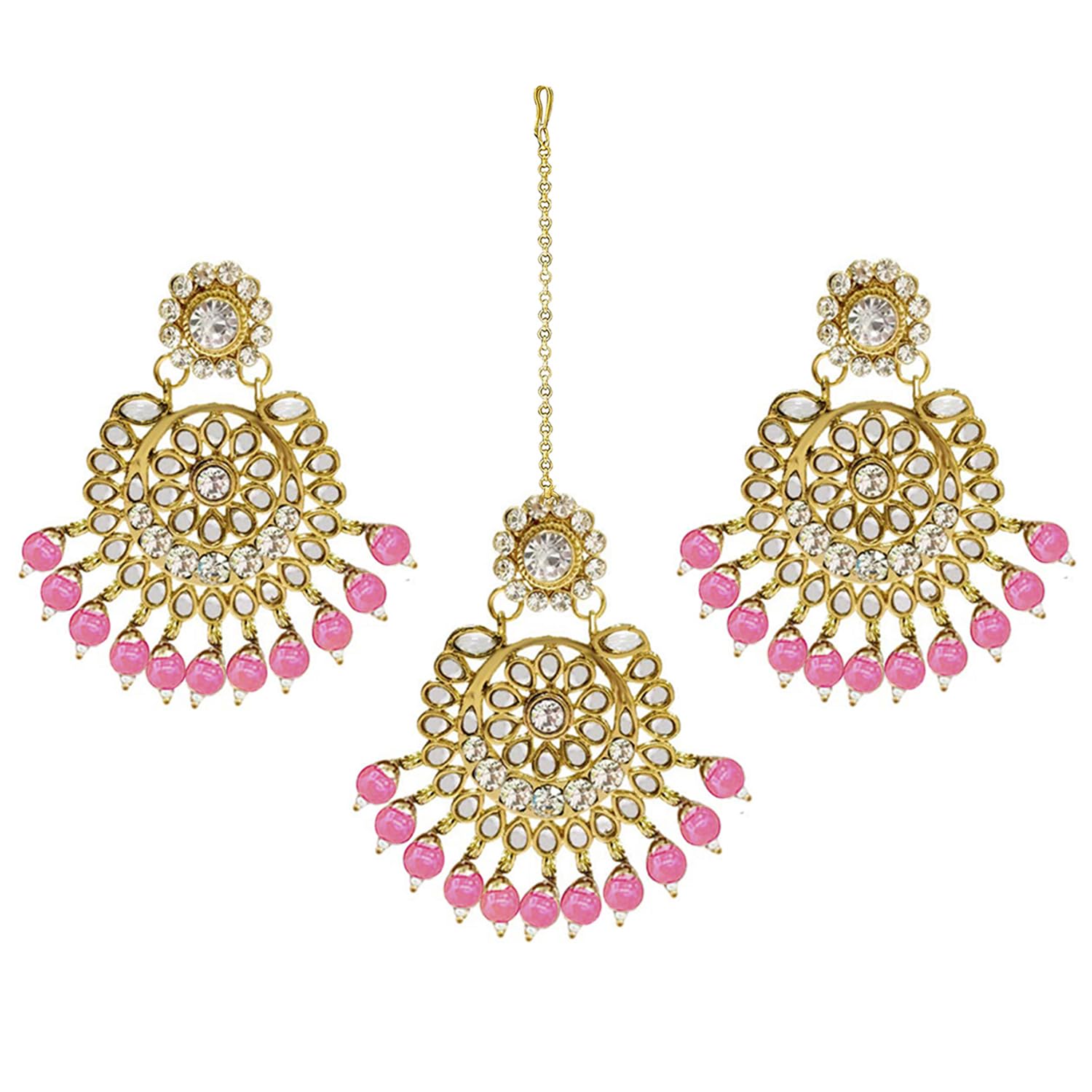 Peora Wedding Traditional 18K Gold Plated Earring Maang Tikka Jewellery Set for Women Girls (Pink) (B07R1Y3C22) Amazon Price History, Amazon Price Tracker