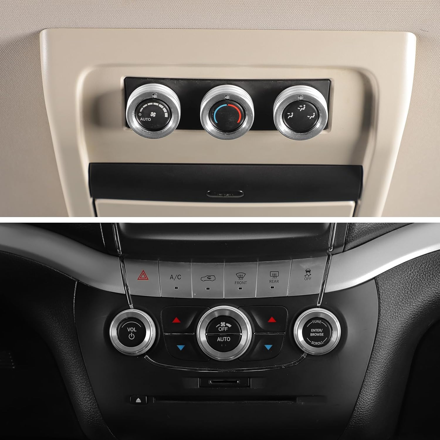 Jimen for Journey Knob Covers, 6PCS Center Console AC Air Conditioning Switch Button & Volume Tune Knob Ring Fit for Dodge Journey 2013-2020 (Silver)