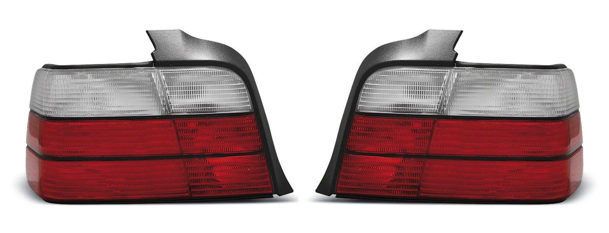 Luces traseras VR-1753 - Conjunto de luces traseras portalamparas coche (1 par, lado del conductor y del pasajero, aspecto deportivo, color rojo y blanco)