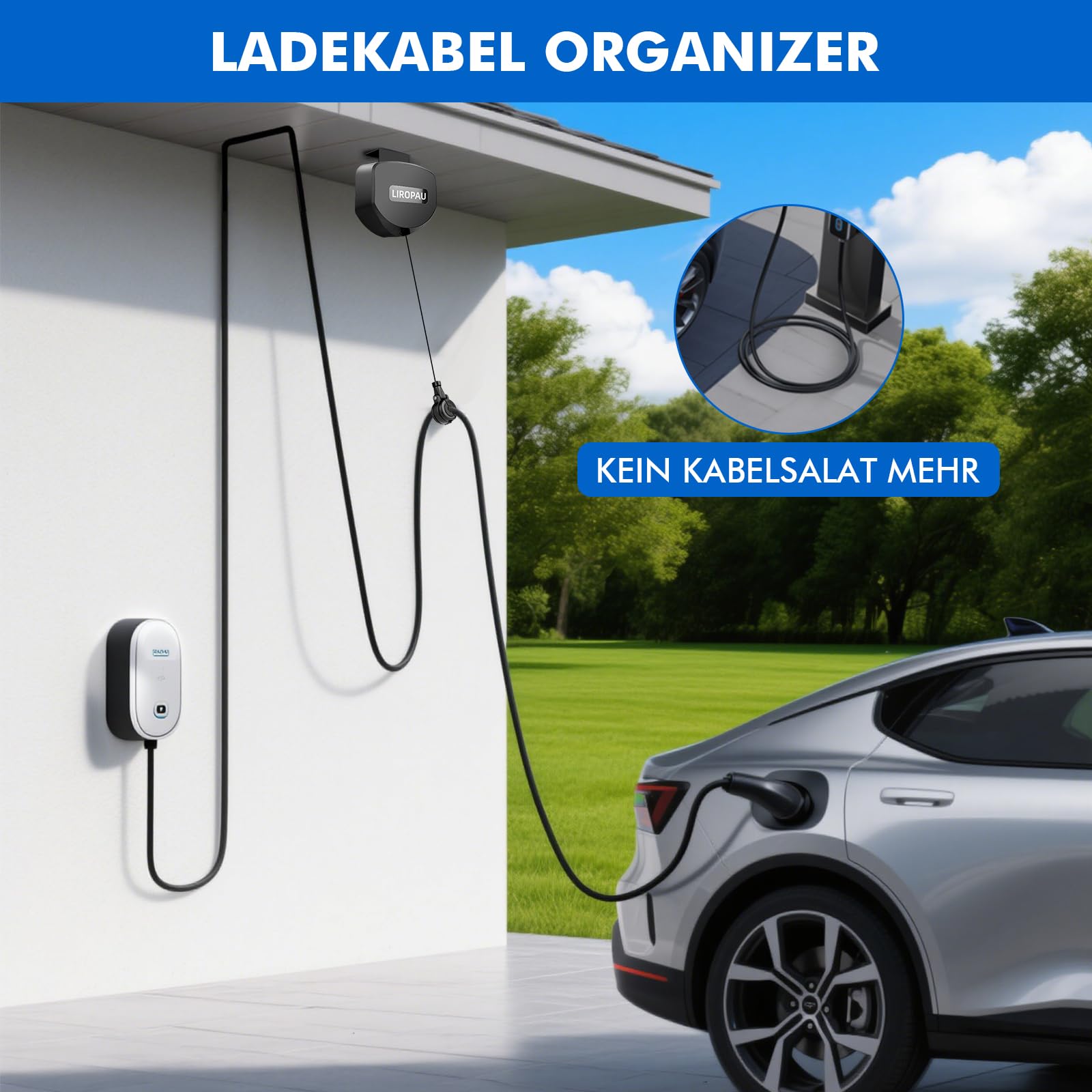 Automatisch Einziehbare Wallbox Kabelhalterung Automatischer Kabelaufroller | für Ladekabel von Elektrofahrzeugen, Halterung Ladekabel Typ 2 Type 1 Wandhalterung (Ceiling-mounted & Wall-mounted)