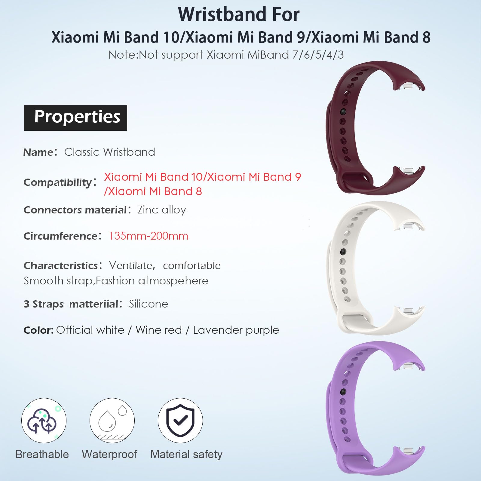 Ersatzarmbänder Für Xiaomi Mi Band 9/8 – 3 Stück, Weiches TPU, Atmungsaktiv, In Verschiedenen Farben