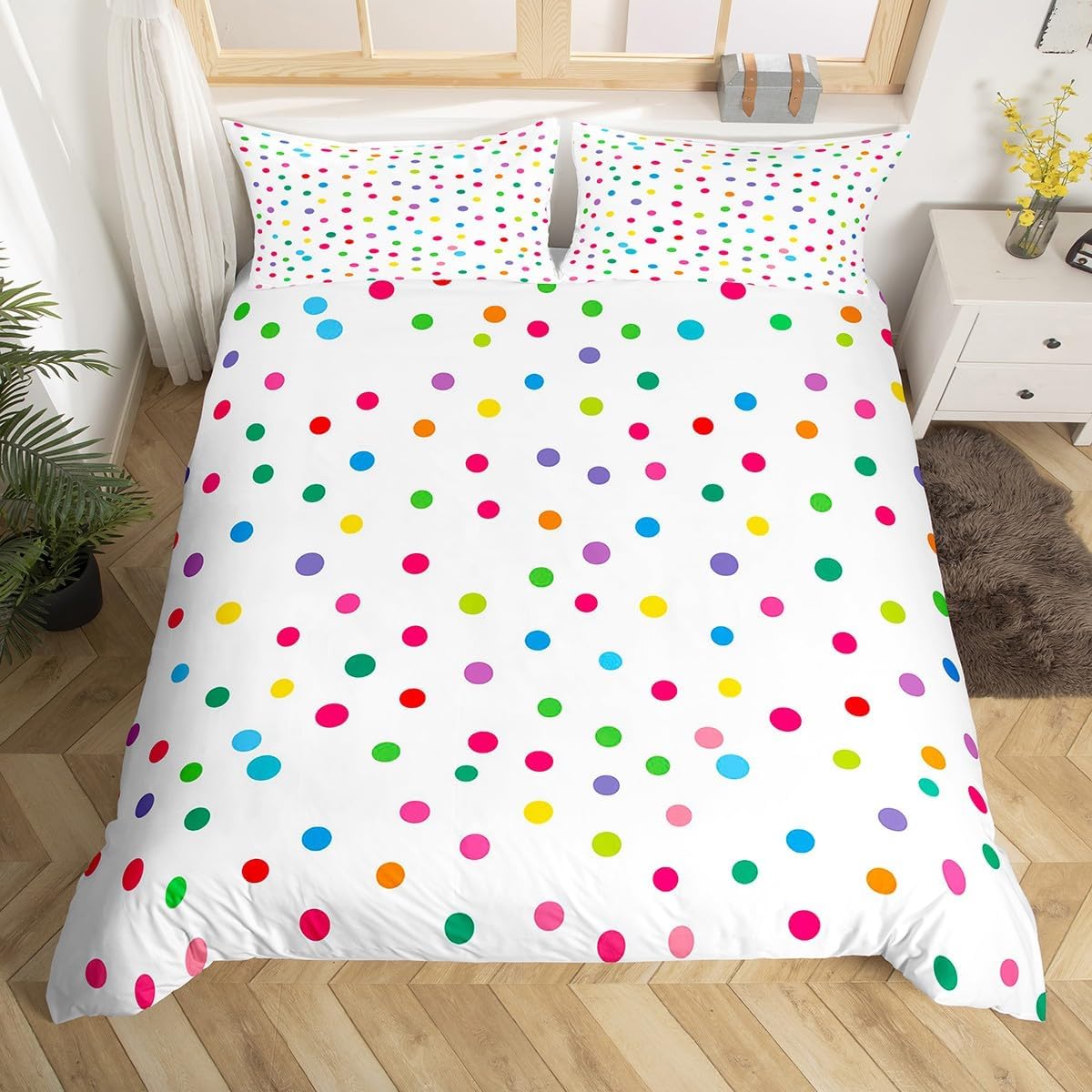 Erosebridal Colorful Dots Twin Comforter Cover,Polka Dot Printed Bedding Set for Kids Boys Rainbow Duvet Cover,Soft and Microfiber Modern Pattern Bed Set Hand-Painted Bed Cover