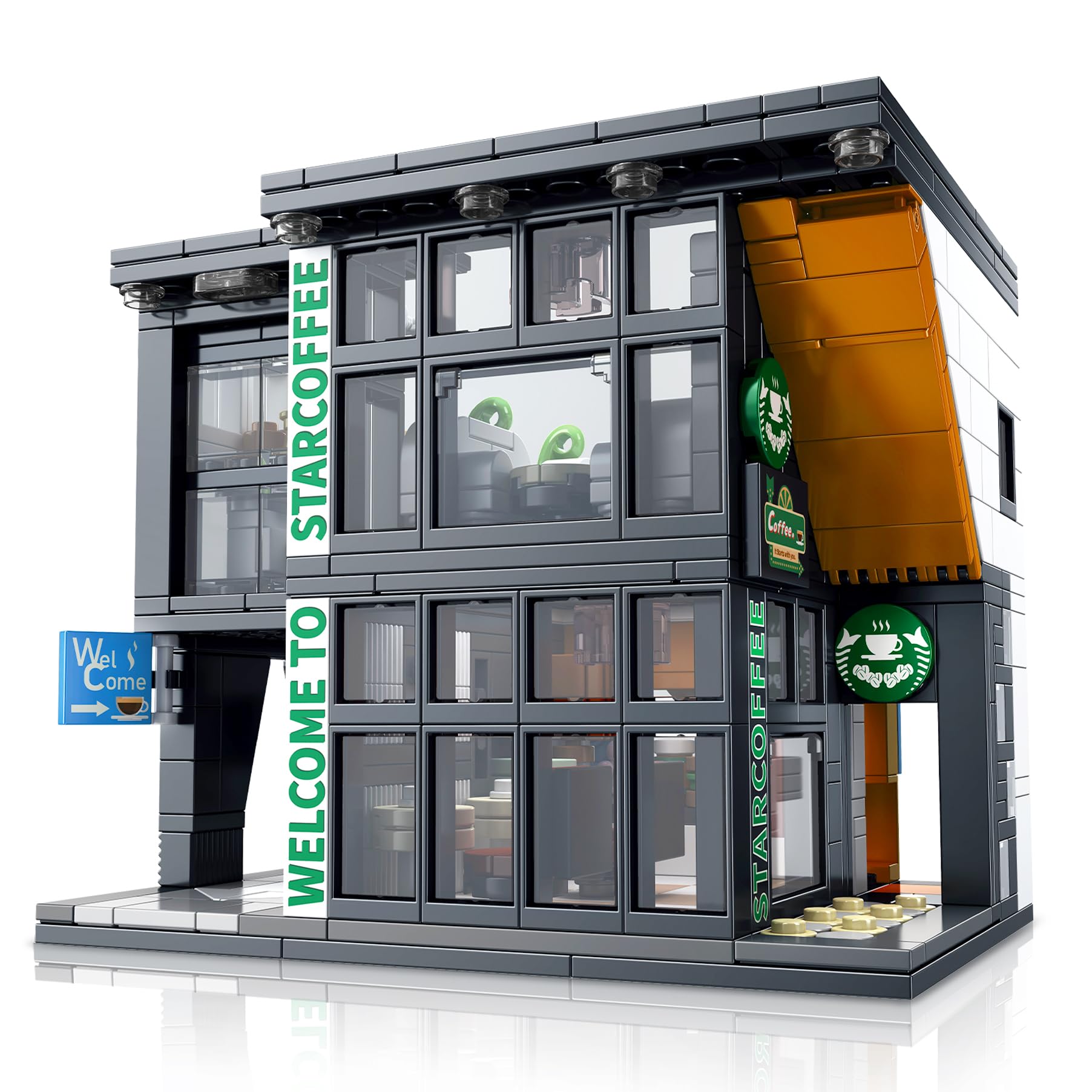 HIGH GODO City Coffee Shop Building Blocks, 581 PCS Street View Cafe Shop Architecture Decoration Model Kit
