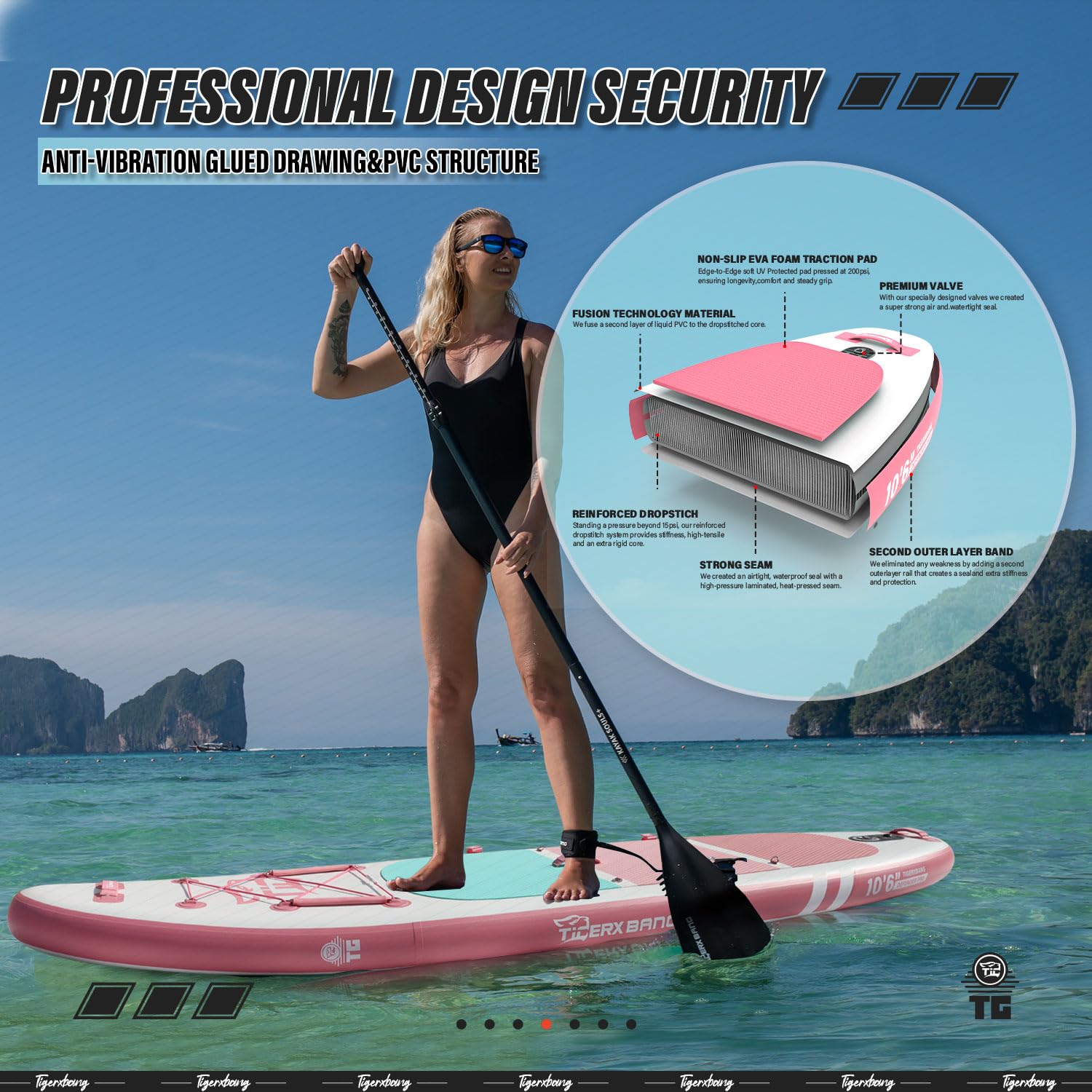 TIGERXBANG Tabla de surf de pie con remo, tabla de surf hinchable, colección Defender Pro