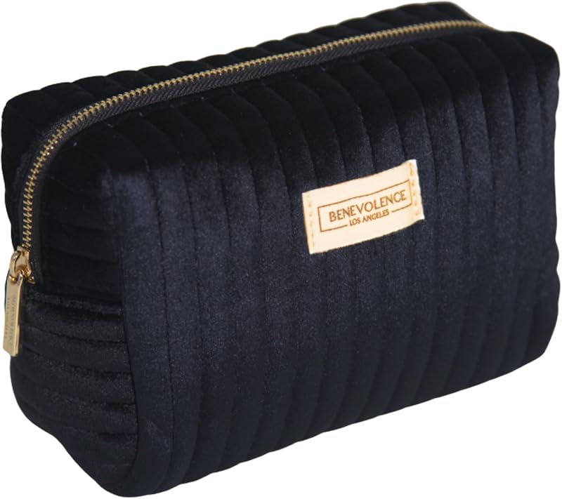 Necessaire pequena de veludo Benevolence LA para maquiagem e acessórios, Ebony