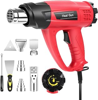 1800W Heat Gun 140β~1112β (60β-600β) Fast Heating Heavy Duty Hot Air Gun Kit with Variable & Dual Temperature Settings, Overheat Protection, 5 Nozzles for Crafts (1800W Red Corded Heat Gun)