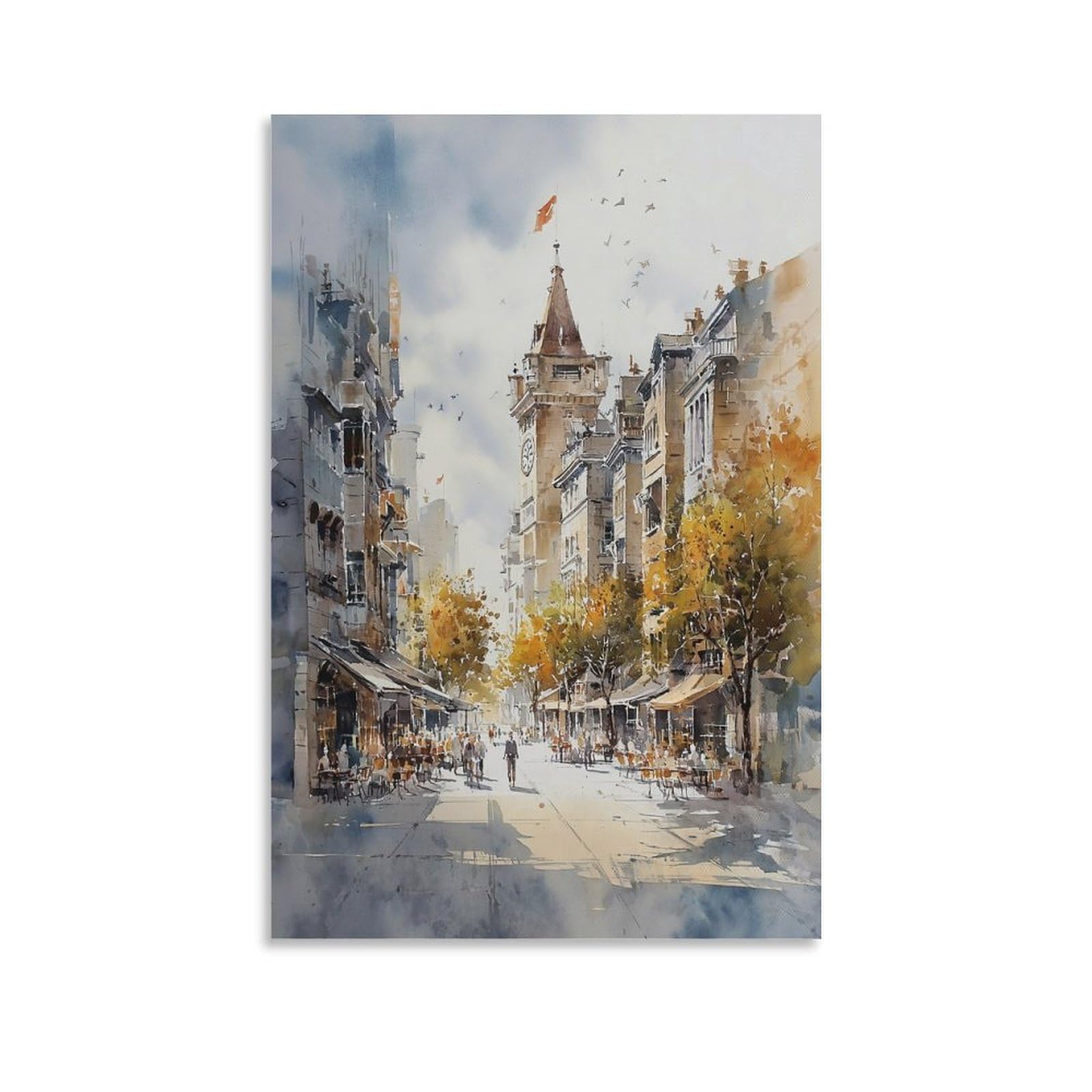 XWYMXZ Montreal Quebec Cityscape 16x24inch(40x60cm) Vintage Travel Poster Watercolor Canvas Art