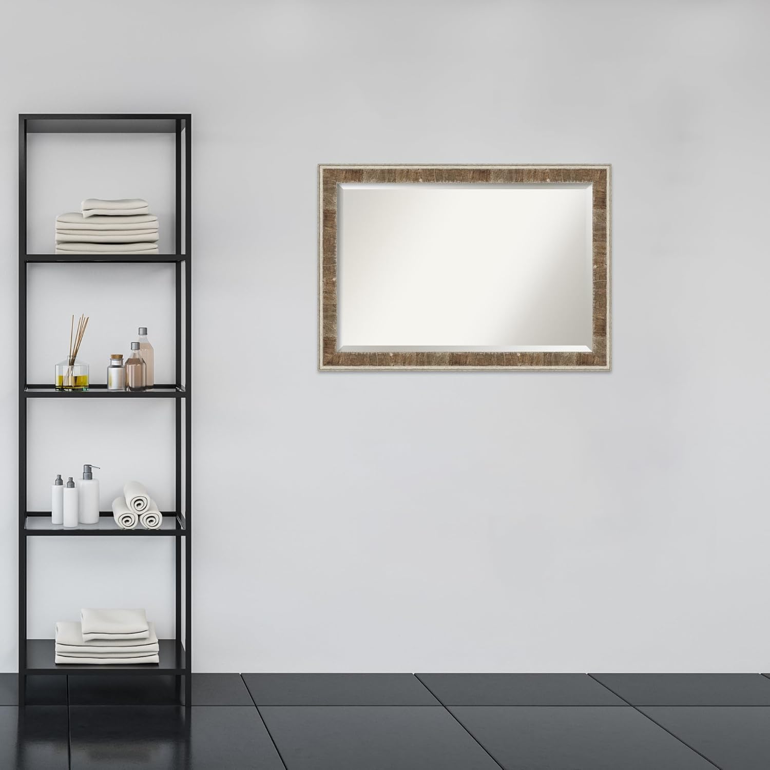 Amanti Art Brown Bathroom Mirror for Over Sink, 29x41 Farmhouse Brown Narrow Rectangle Vanity Mirror, Large Country Rustic Wood Frame, Hangs Horizonally and Vertically, Bathroom Wall Decor, Beveled