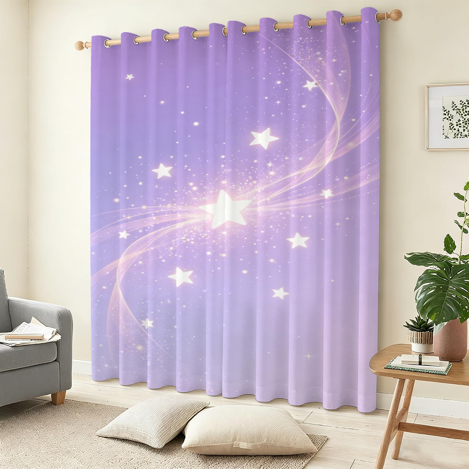 Verdunklungsgardine Weiße Sterne Ösenvorhang 2er Set H183 x B117 cm 3D Sternenhimmel-Motiv Kurze Blickdichte Gardinen Vorhang Thermo Hitzeschutz für Schlafzimmer Wohnzimmer C.1948