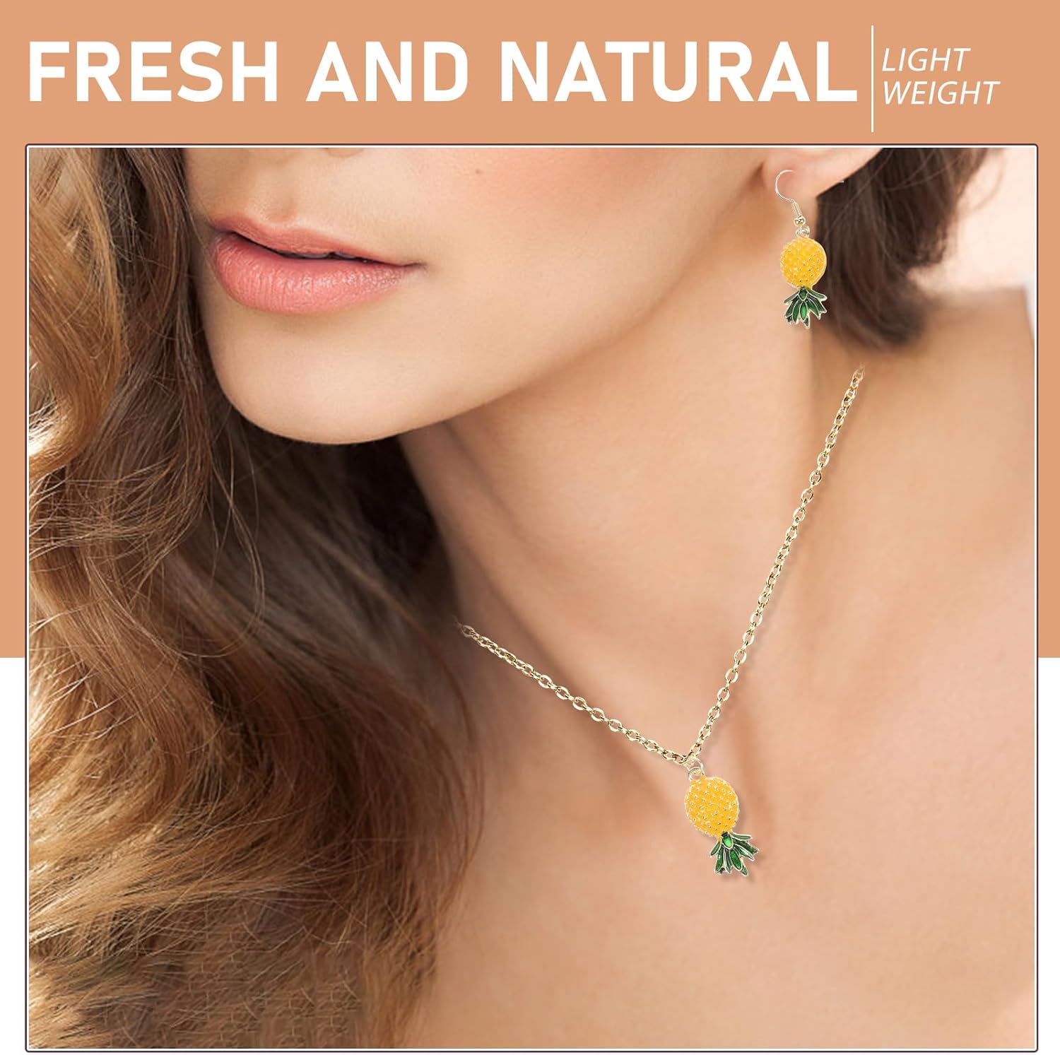 Pineapple Earrings Necklace Set Lightweight Alloy Tropical Jewelry for Women Daily Wear Party Accessory - Image 3