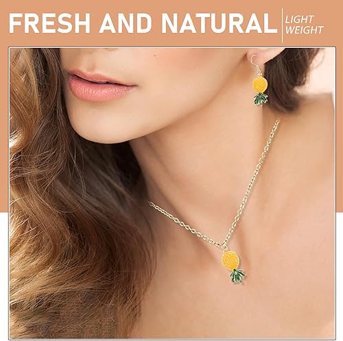 Vista 3 de Dibujos animados piña colgante collar pendientes joyas moda colgante collar joyería conjunto hoja verde piña pendientes para mujer pendientes día