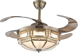 Fetcoi Wentylator sufitowy 42 cali z lampą LED i oświetleniem, możliwość ściemniania, pilot zdalnego sterowania, złoty