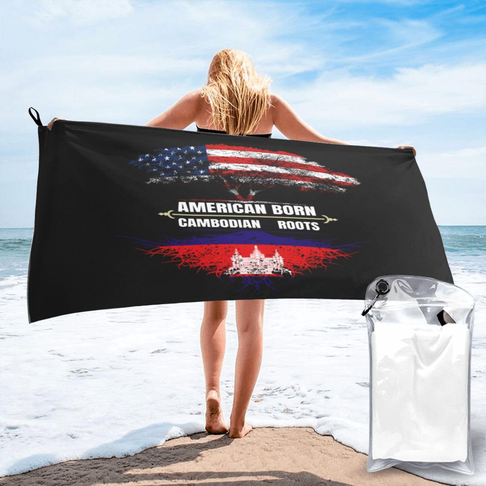 Toalla de playa de raíces camboyanas nacida en EE. UU., toalla de baño unisex de 70x140 cm