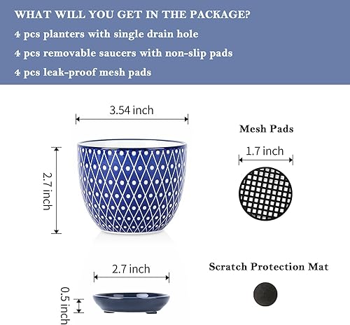 Miniatura 3 de Selamica Macetas de cerámica para suculentas con agujeros de drenaje, macetas pequeñas de 3.5 pulgadas para plantas de interior con platillos,