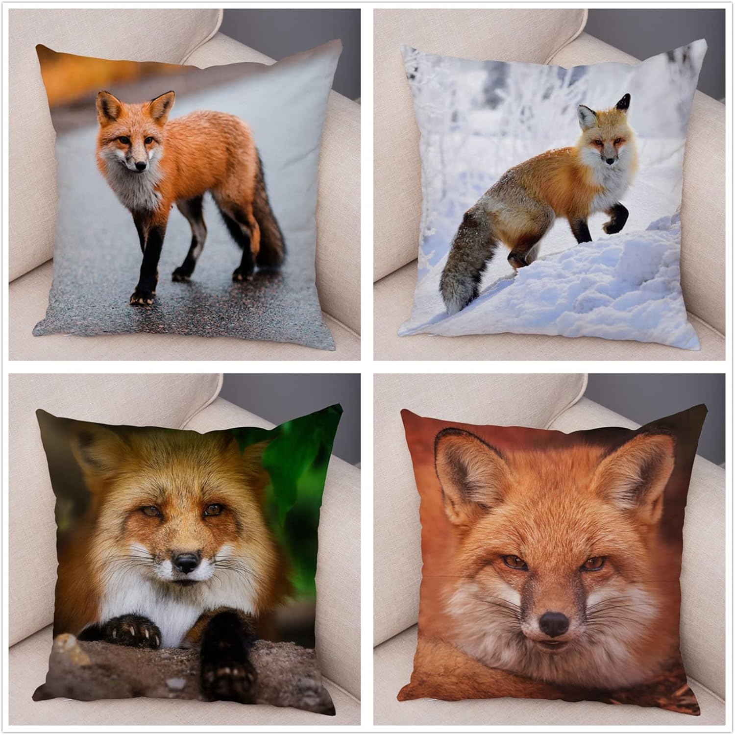Housses de coussin en lin durable 65x65 cm au motif renard élégant