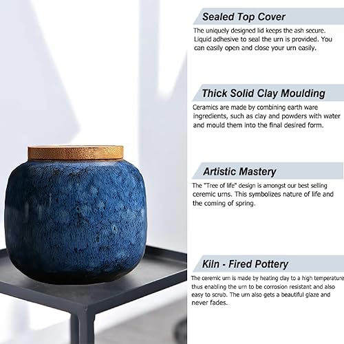 Miniatura 4 de Juego de 3 urnas pequeñas Juego de 3 urnas decorativas de cerámica para cenizas humanas Honra a tu ser querido perdido