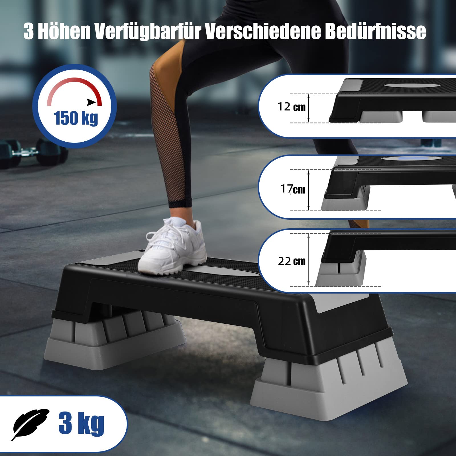 GOPLUS Aerobic Steppbrett, Rutschfestes Trainingsbrett mit 3 Einstellbare Höhen, Multifunktionales Steppbrett für Aerobic & Gymnastik & Fitness, für Workouts zu Hause & im Büro