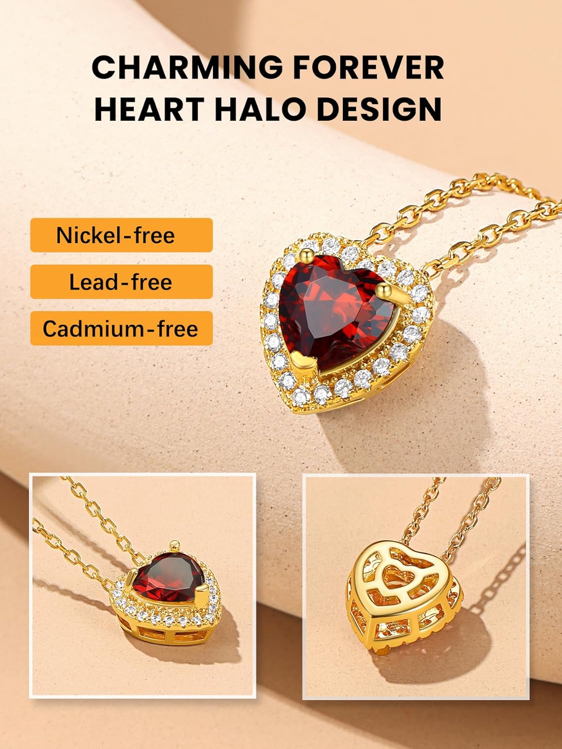 Bestyle Sparkling 925 Sterling Silver Birthstone Necklaces for Women, Created Heart/Round/Teardrop/Square Crystal Solitaire Pendant Diamond Necklace, Great Birthday/Anniversary/Wedding Gifts