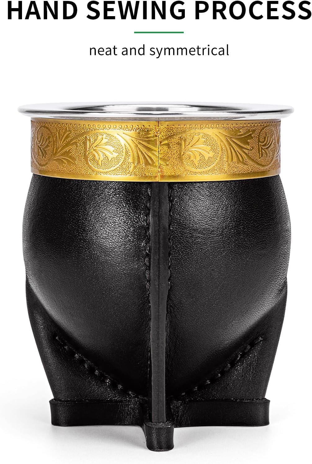 Premium Argentina Imperial Yerba Mate Cup with Bombilla Mate (Straw) Set, Baroque Style, Leather Gourd, 304 Stainless Steel Inner (Black) - Image 5