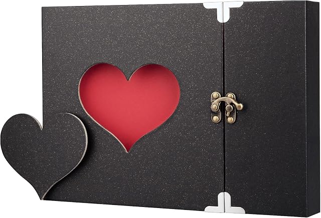 Firbon Album Scrapbook A4 with Gift Box Personalized DIY Memory Book Vintage Love Heart Black Pages Wedding Gift Guest Book(Black)