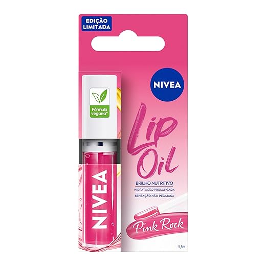 NIVEA Lip Oil Brilho Nutritivo Pink Rock 5,5ml - Hidratação prolongada, sensação não oleosa, lábios volumosos, acabamento brilhoso.