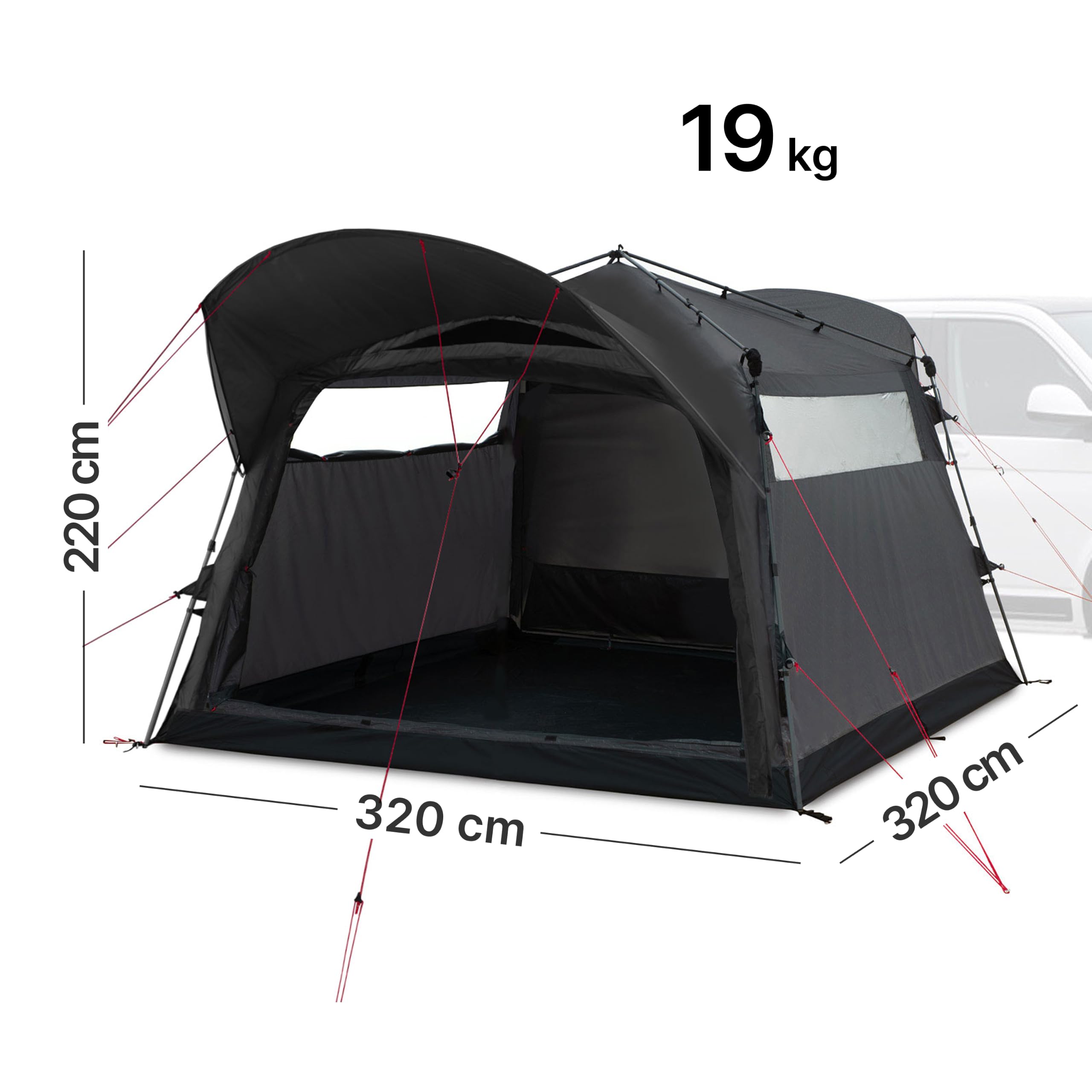 qeedo Busvorzelt freistehend, Heckzelt Van Autozelt Wohnmobil, Quick-Up Camping Zelt 320x320 cm, 4000 mm wasserdicht, Stehhöhe 220 cm, Vorzelt für Bus Camper bis 5 Personen qeedo Quick Motor Free