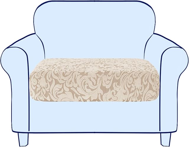 subrtex Jacquard Sofa Seat Cushion Covers Stretch Polyester Fabric Seat Cushion Protector (1 Seater, Beige Jacquard)