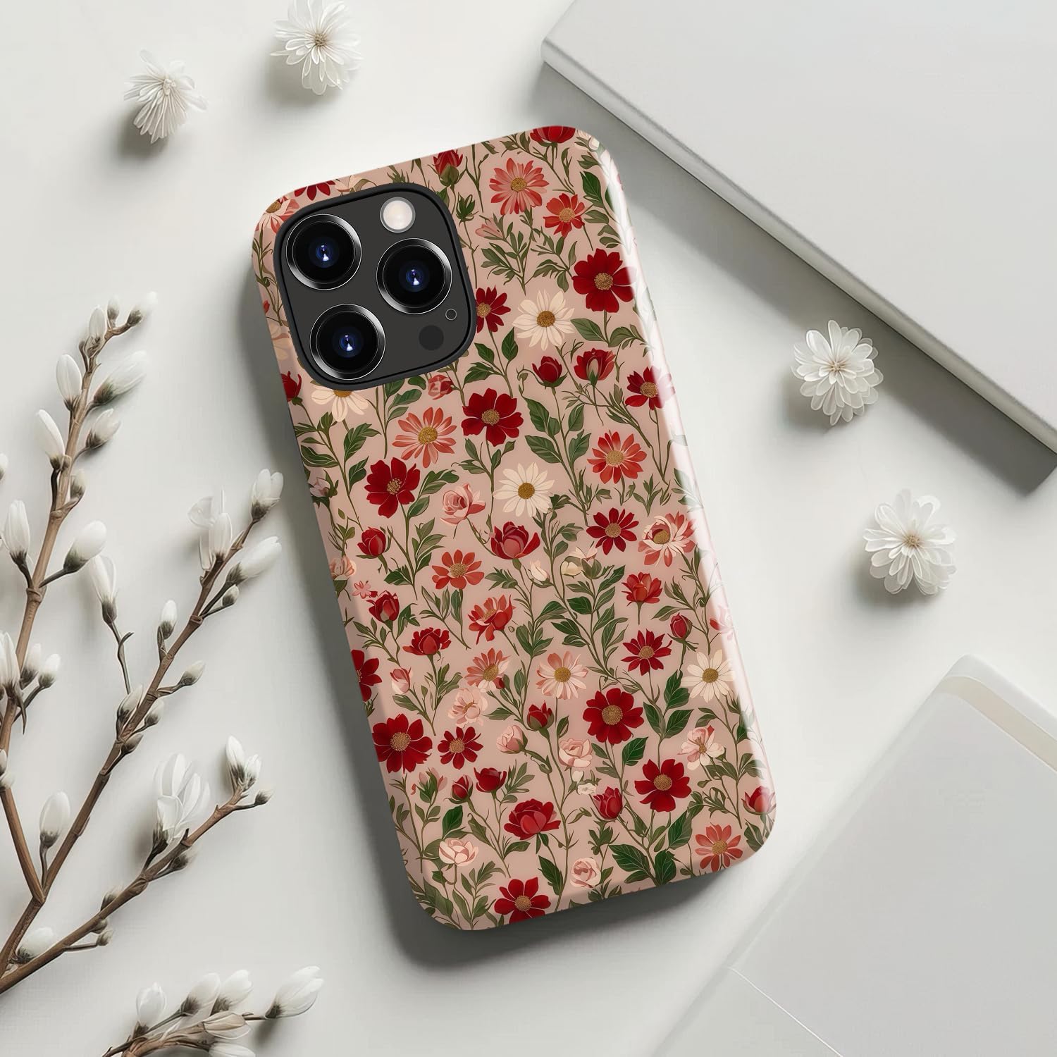 Goodon for iPhone 15 Pro Max Case - Wireless Charging - Dual-Layer Hard Shell & Silicone Cover - Protective Phone Case with Cute Wildflower Designs for Women - Dainty Floral Pattern - Image 4