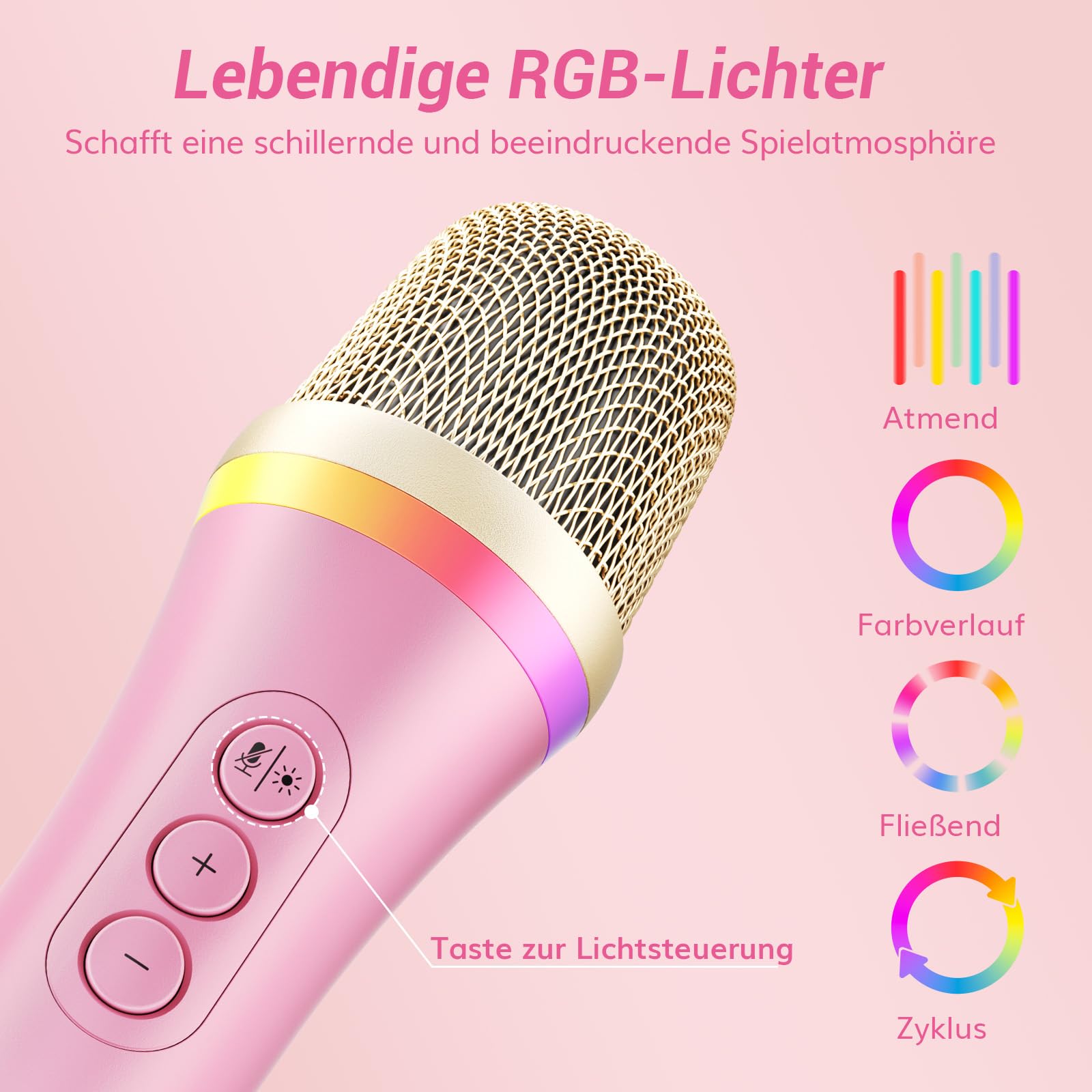 TONOR Dynamisches USB/Typ-C Mikrofon für PC, RGB Podcast Computer Gaming Mikro mit Arm Ständer für Aufnahme, Live, Streaming, YouTube, Gesang, Studio, Karaoke Microfon Quick Mute-Taste Rosa
