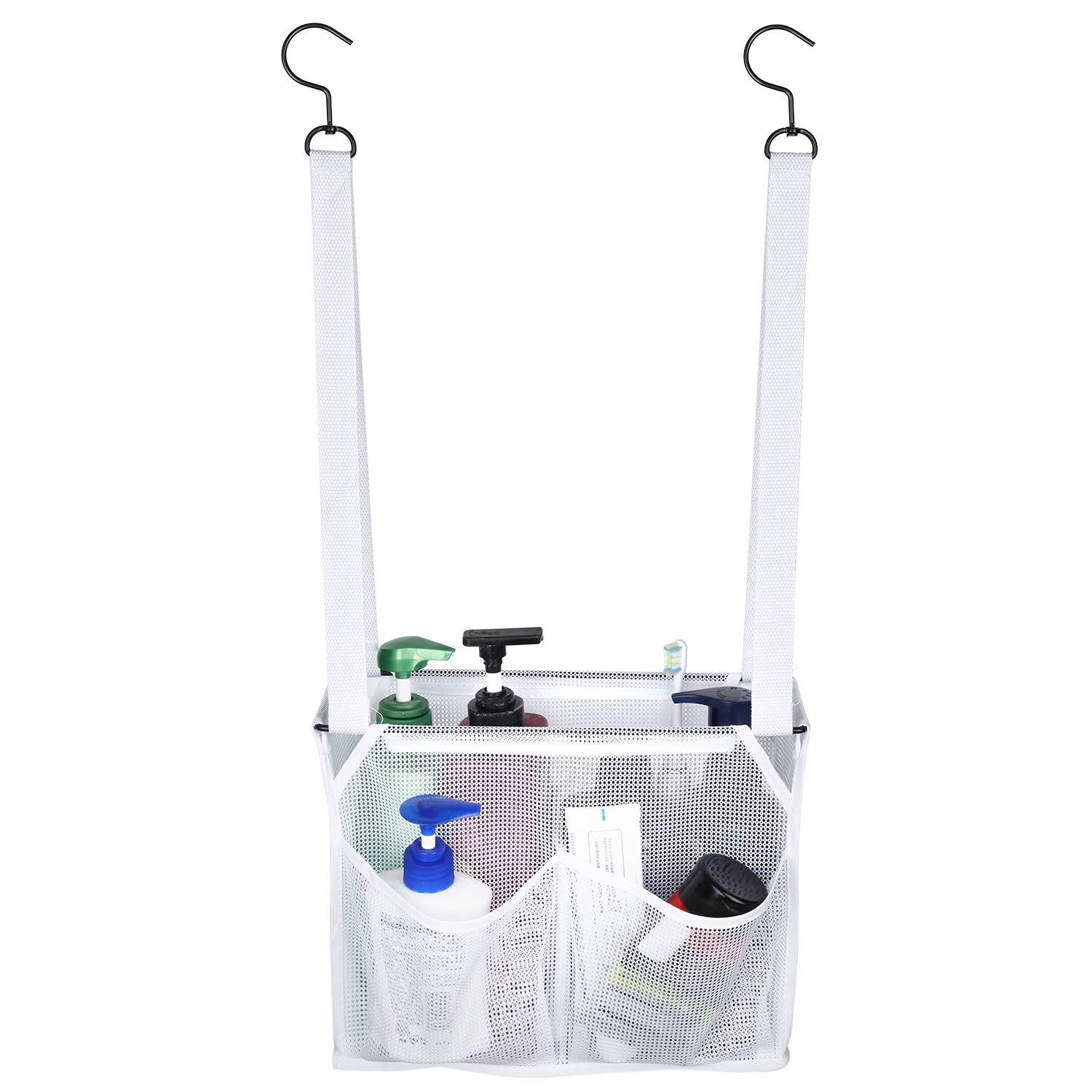 Phying Hanging Mesh Shower Caddy College with Hooks, Bath Baskets Organizer Storage with 4 Pockets for College Dorm Rooms, Gym, Swimming and Travel (White)