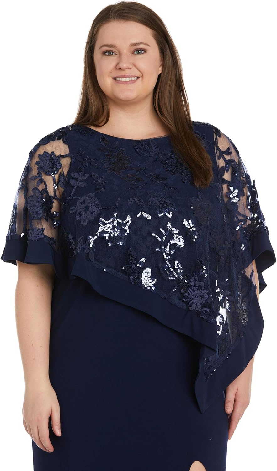 R&M Richards Women's Glamorous Sequin Lace Poncho Dress W/Side Slit - Elegant Evening Cocktail Gown - Image 5