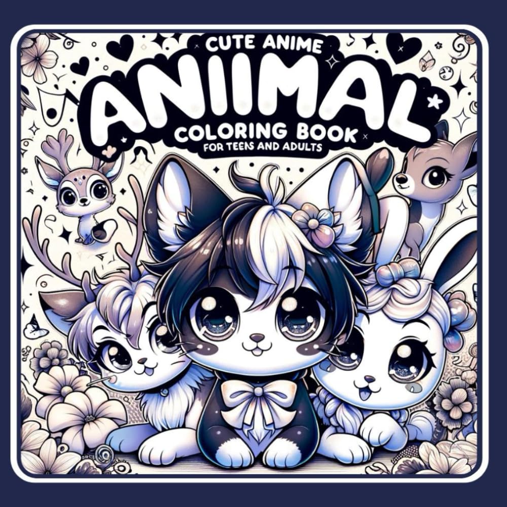 Cute Anime Animal Coloring Book For Teens And Adults: Coloring Pages for Relaxation and Stress Relief, Adorable Anime Animal Coloring Journey!