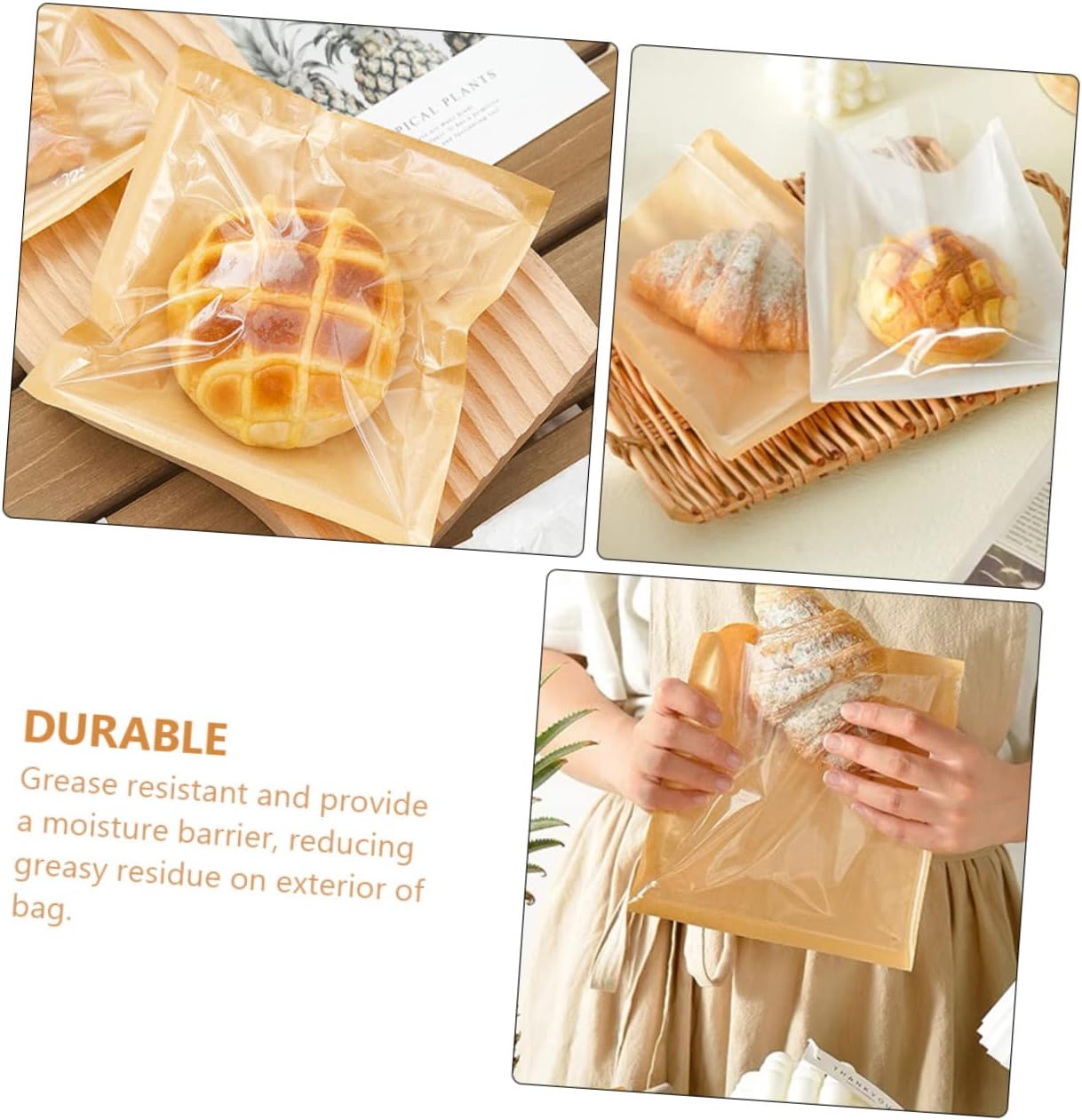 ORFOFE 100pcs Small Cookie Bags Heat Seal Bakery Bags Greaseproof Sandwich Paper Packaging Window for Biscuit Bread Sandwich Nougat Party Favors