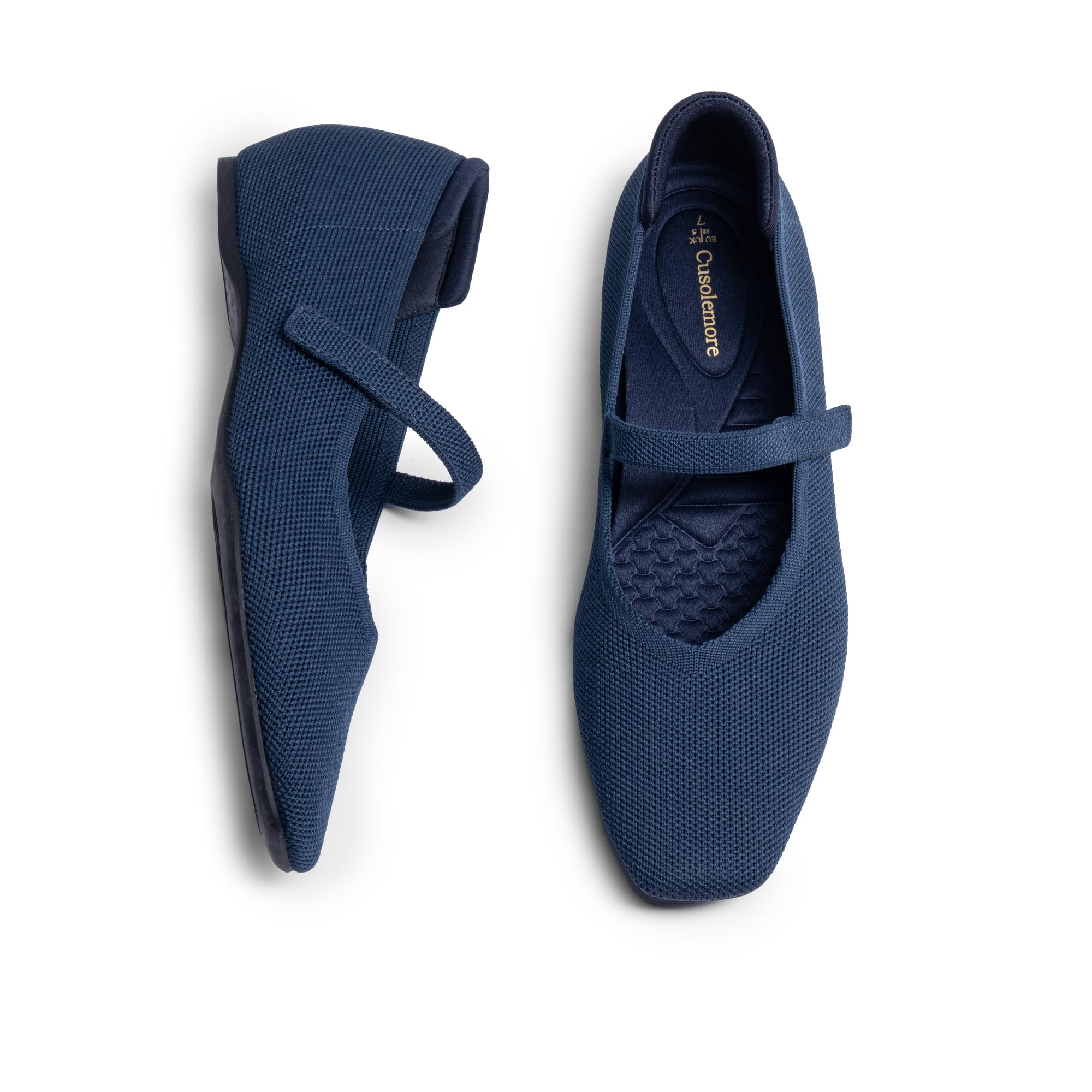 Mary Jane Flat Shoes for Women with Arch Support and Concealed Low Wedge Heel, Comfortable Women Square Toe Ballet Flats Knit Dress Shoes