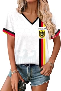 Damen T-Shirt Fußball Cup 2026 - Match Day Fan-Shirt - Kurzarm Grafik Oberteil Schwarz-Rot-Gold Deutschland A3 L