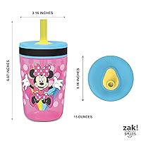Vista 8 de Zak Designs - Juego de vasos Disney Kelso de 15 onzas (Ratón Minnie) con tapa atornillada a prueba de fugas y popote, hecho de plástico duradero