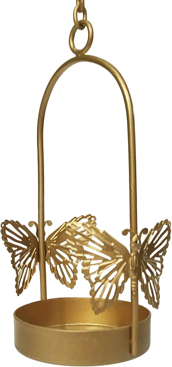 Purpledip Brass Hanging Tea Light Candle Holder: Festive Butterflies (12204)