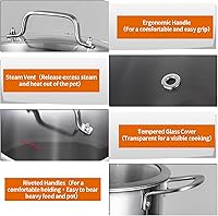 Vista 5 de DELARLO Olla de Acero Inoxidable Tri-Capa de 8 Cuartos, Resistente, Compatible con Todas las Estufas, Olla para Sopa de hasta 600℉ con Tapa, Olla