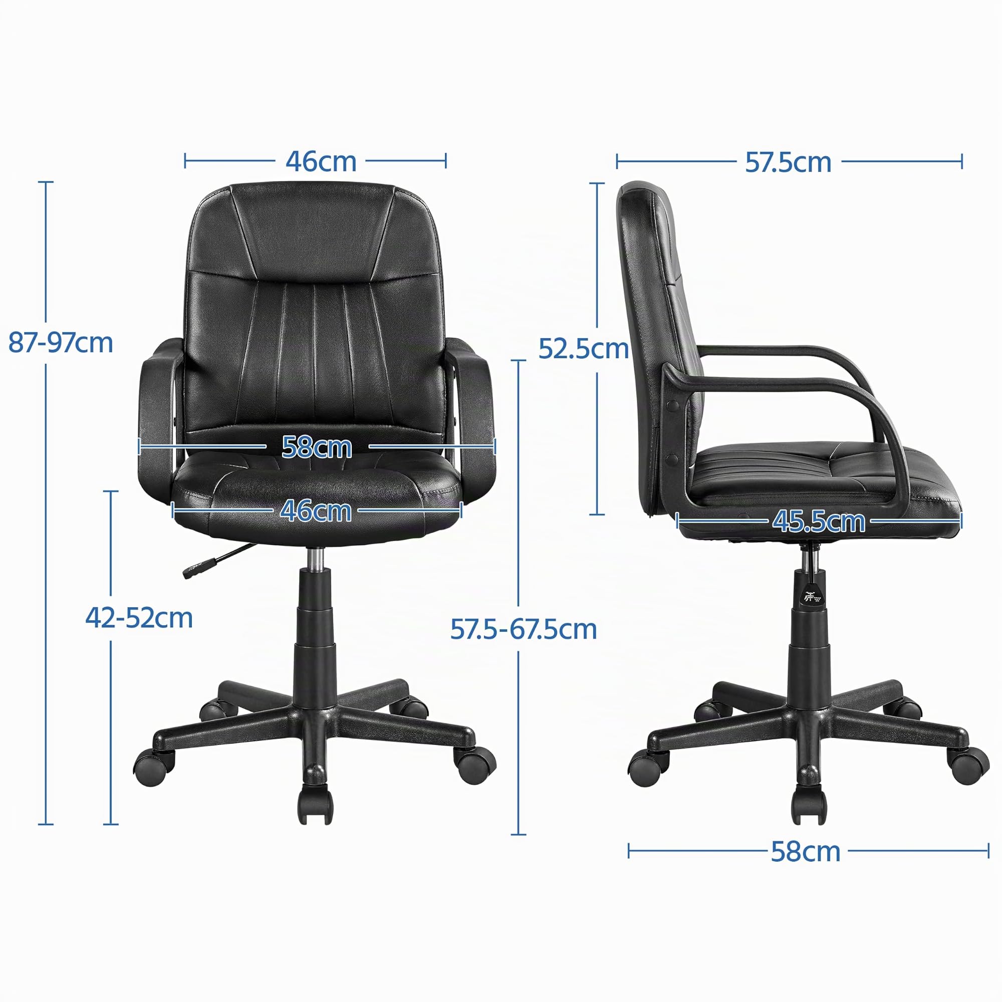 Yaheetech Bürostuhl ergonomischer Computerstuhl, Schreibtischstuhl mit Armlehne, höhenverstellbar und komfortabler Chefsessel，Office Stuhl, Arbeitsstuhl aus Kunstleder, Schwarz
