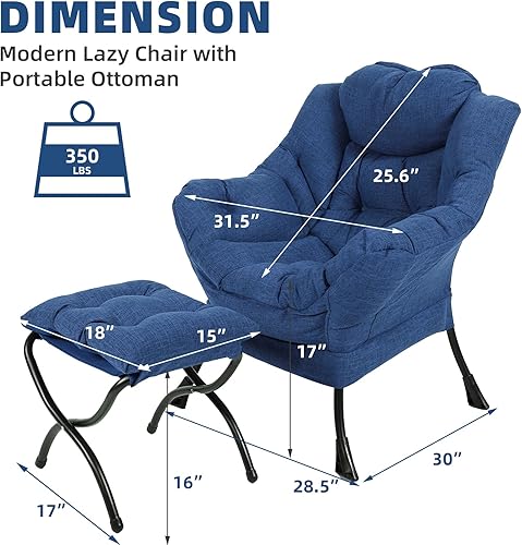 Miniatura 3 de Silla moderna de tela de algodón, cómoda silla reclinable tapizada individual, silla de descanso contemporánea de acento suave con reposabrazos,