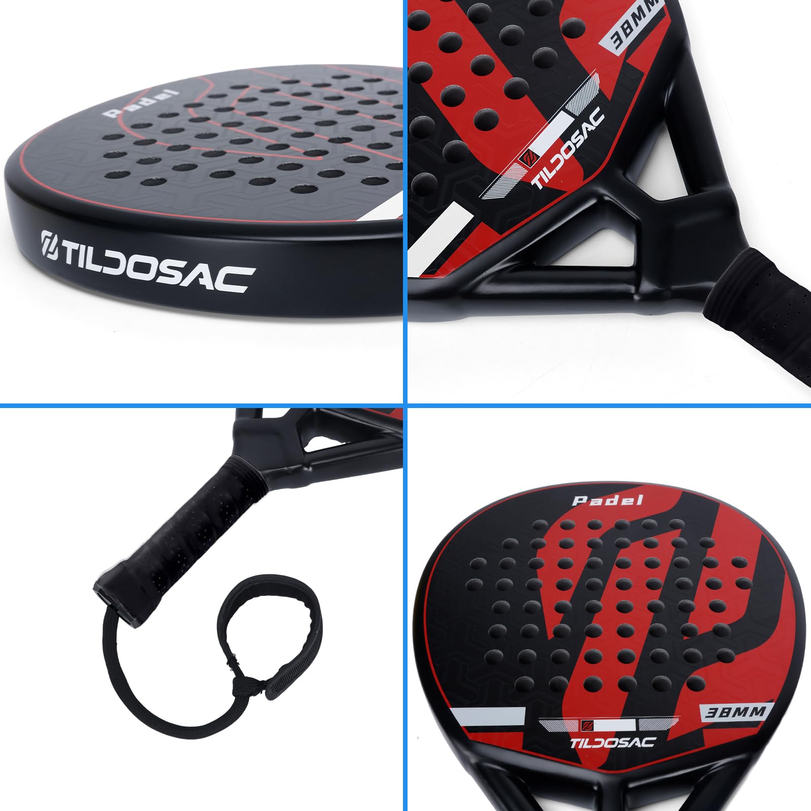 TILDOSAC Pala de pádel para adultos de fibra de carbono y vidrio con núcleo de espuma EVA flexible, raquetas de remo en forma de lágrima para principiantes, jugadores avanzados intermedios, funda de