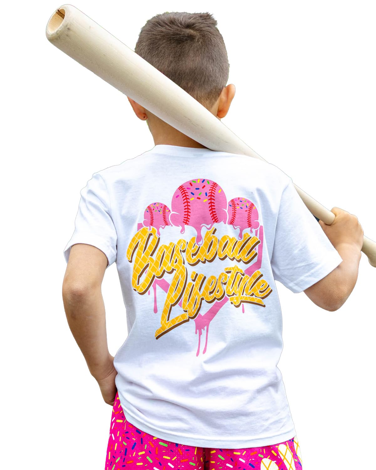 BL101 Youth Ice Cream Baseball Graphic Tee for Boys - Strawberry, YL
