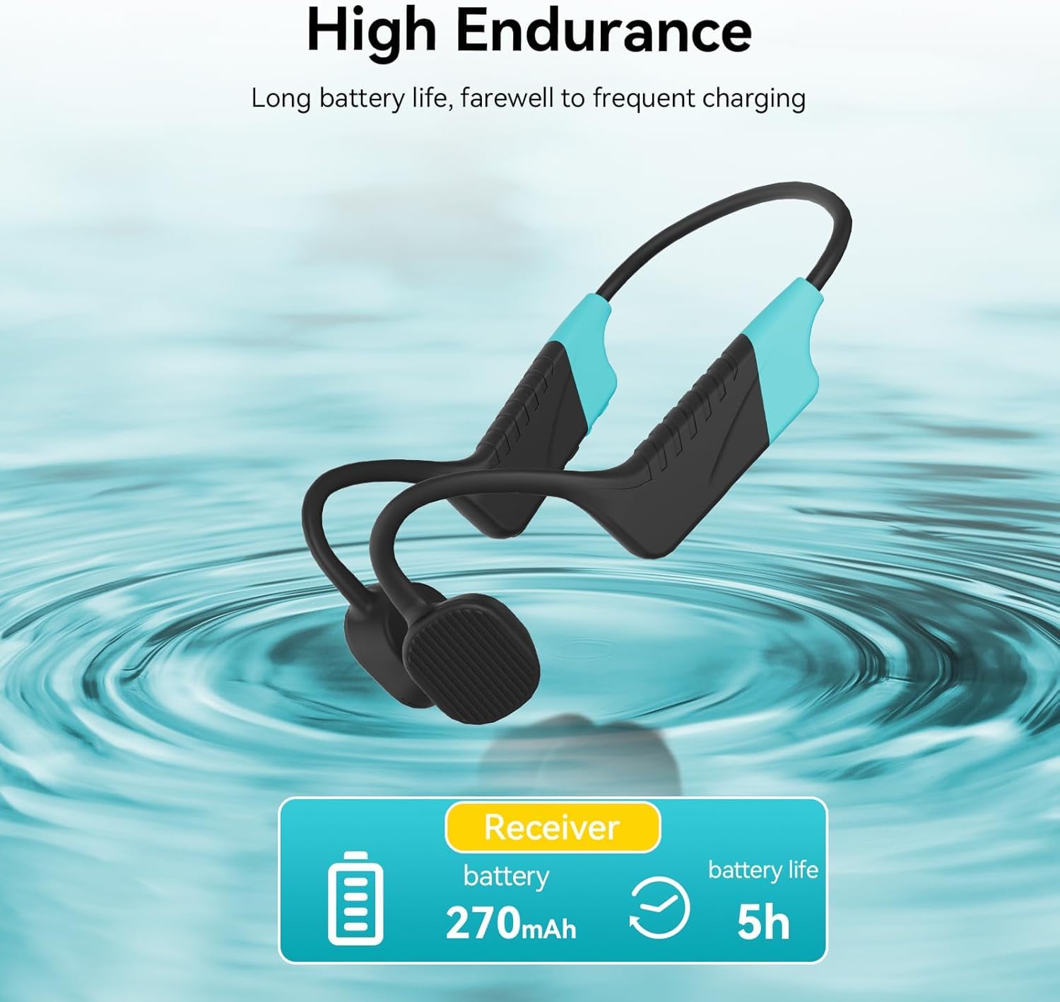 Retekess TT120 Récepteur de Casque de Natation, Casque à Conduction Osseuse pour La Natation, IP68 étanche, 120 M, Système de Communication sous-Marine pour Le Coaching en Temps Réel