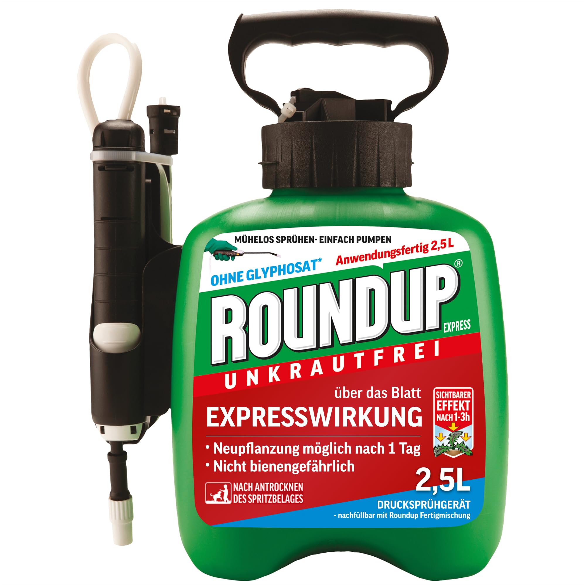 Roundup Unkrautfrei Express Fertigmischung, 2,5 L im Drucksprüher zur Bekämpfung von Unkräutern und Gräsern im Garten