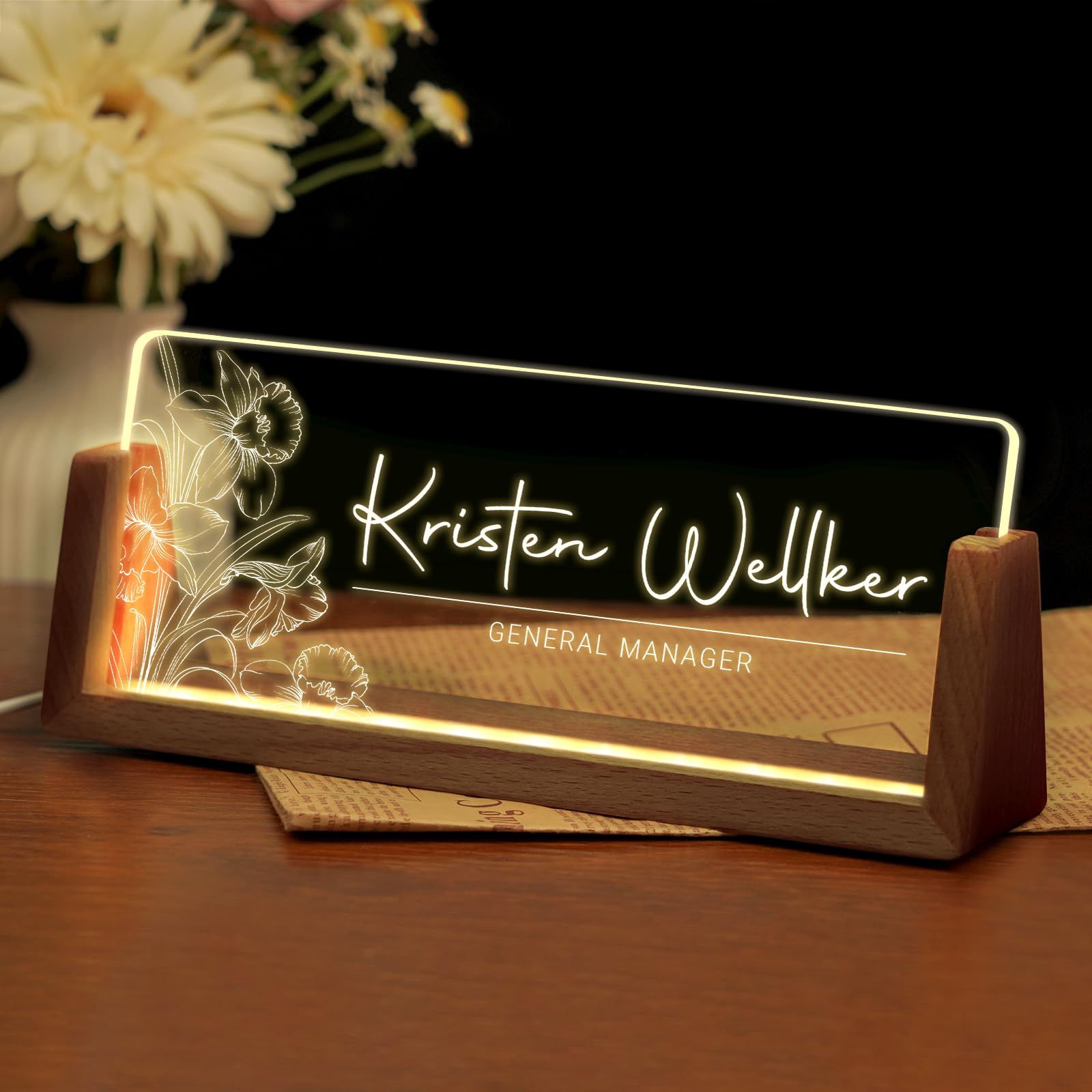 Desk Name Plate Personalized, Custom Acrylic Name Plate for Desk, Office Decor for Women Men, Appreciation Gifts for Coworkers Boss Teacher - Light-Up
